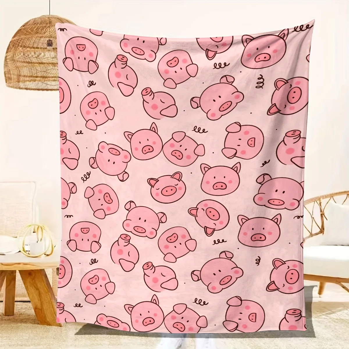

Blanket, Creative Cute Pig Pattern Printed Blanket, Warm Cozy Soft Blanket For Couch Bed Sofa Car Office Camping Travelling