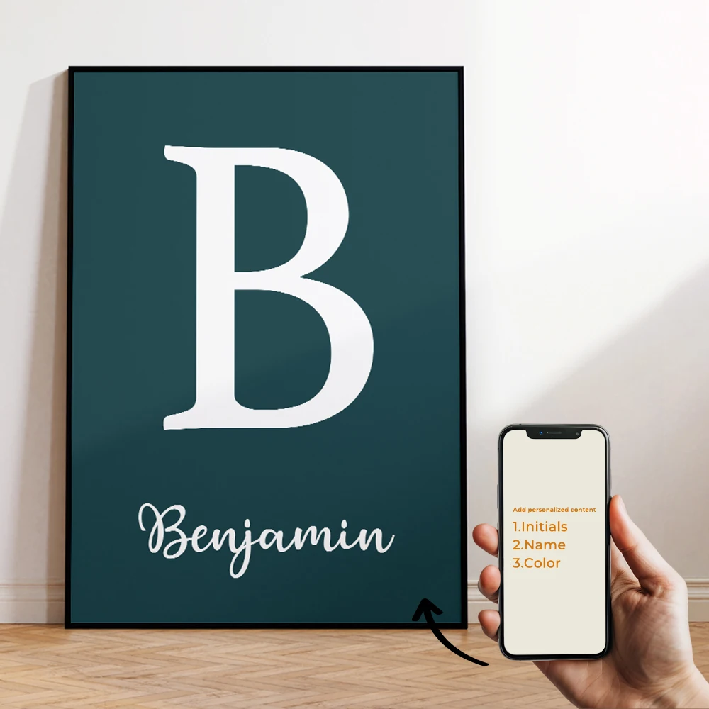 

Modern Personalization Custom Name And Initials Wall Art Framed Canvas Print Picture Poster For Living Room Kids Home Decor Gift