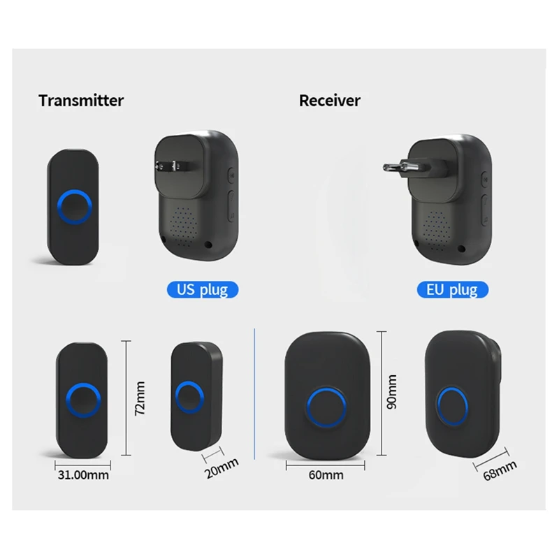 Wireless Doorbell Waterproof Smart Doorbell Home Door Bell Intelligent 4-Level Volume Control 32 Songs Doorbell