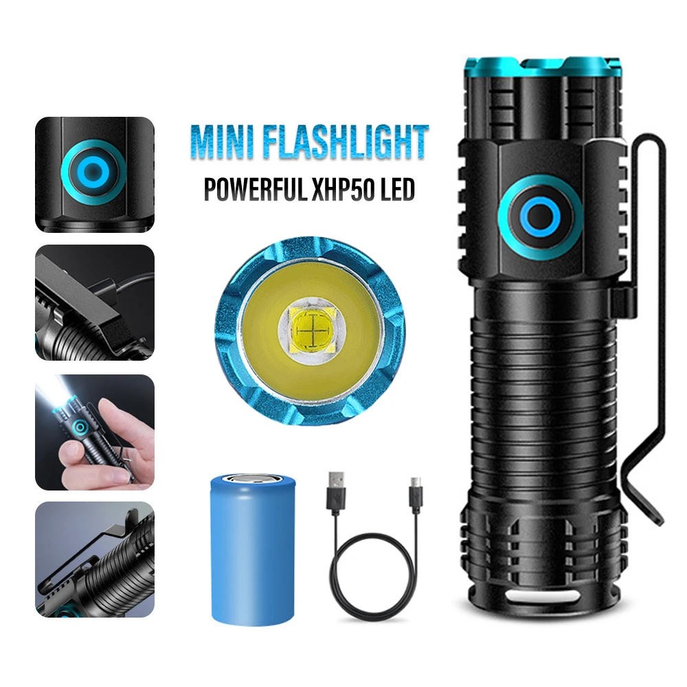 Mini linterna Led de alta potencia XHP50 para acampar, linterna LED con imán trasero, linterna de pesca para acampar, luz de Clip para sombrero