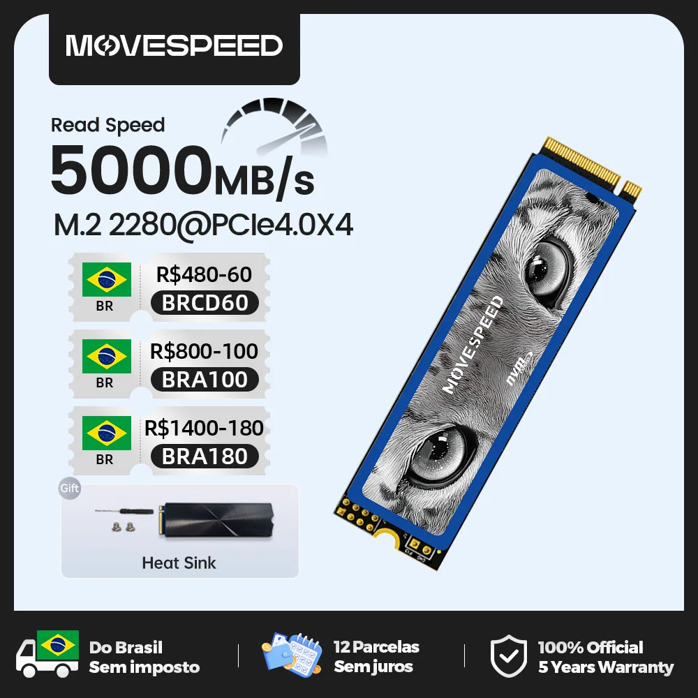 

MOVESPEED SSD NVMe M2 2280 5000MB/s 1TB Internal Solid State Hard Disk M.2 PCIe 4.0 SSD Drive for PS5 Laptop PC