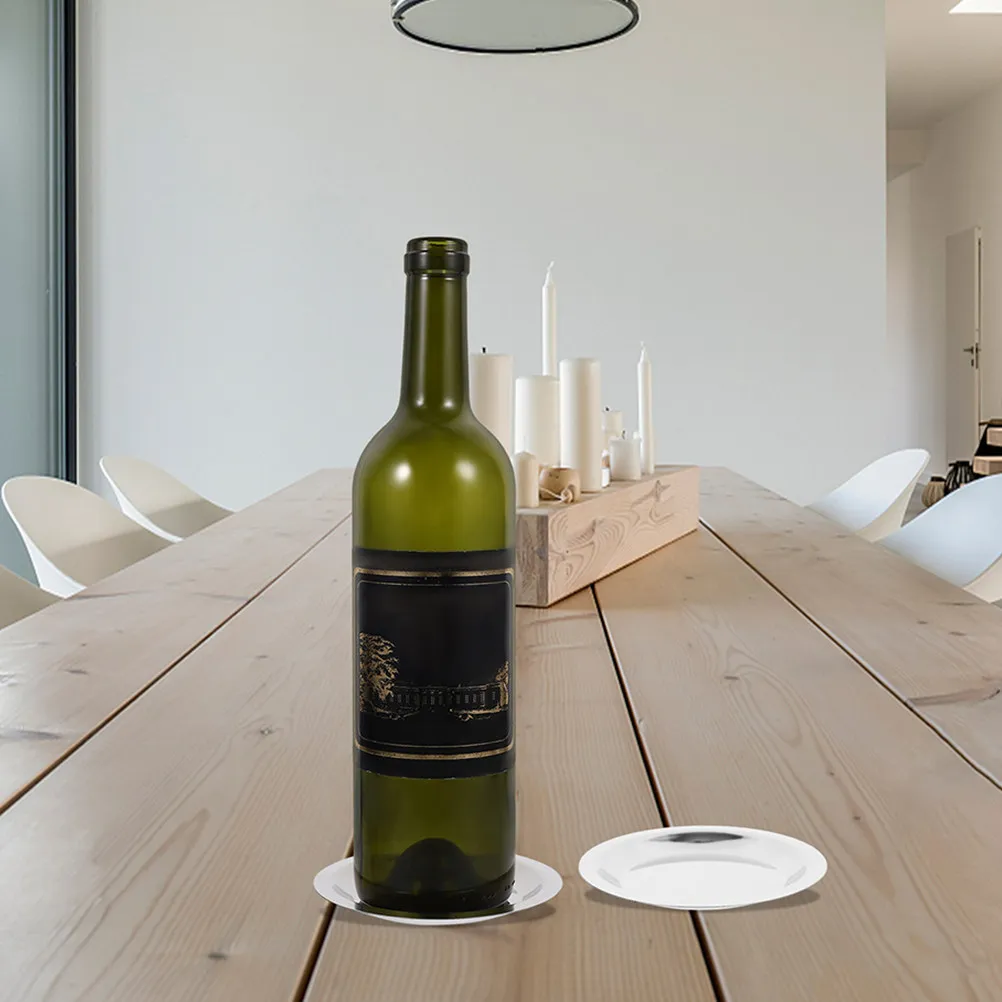 

8Pcs Wine Bottle Coaster Stainless Steel Round Shape Anti-Slip Heat Insulation Pad Multi- Hotel Cafe Use