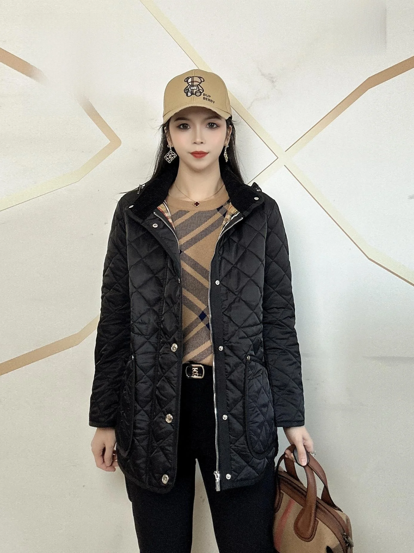 

Thiened Cotton Jaet Briti Sle Women's Winter Coat Hooded Quilted Warm Medium-Length Zipper Closure Long Sve ...