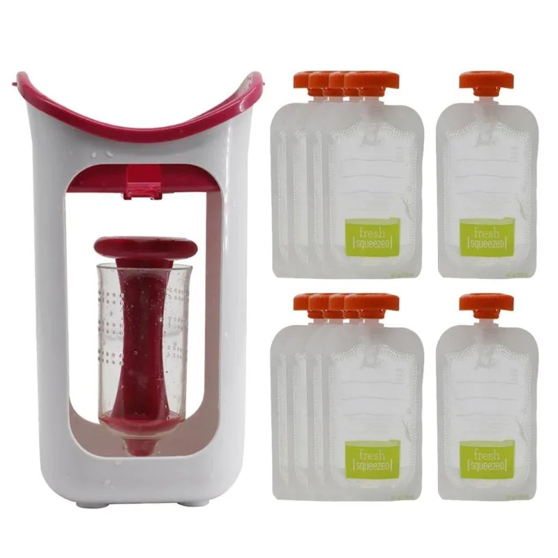 Stazione di compressione per alimenti per bambini con sacchetti di stoccaggio da 10 pezzi Dispenser per spremiagrumi per alimenti per neonati Contenitore per frutta per neonati Macinini per alimenti per bambini