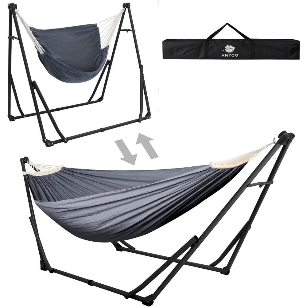 

2in1 Hammock and Swinging Chair with Collapsible Steel Stand Carrying Case,Portable&Adjustable,Easy Set Up for Outdoor Porch