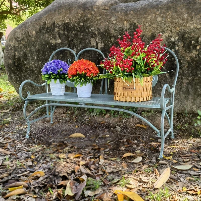 Metal Folding Bench Seat | Plant Stand | Garden Décor for Outdoor Yard Garden  Park Bench with Armrests Camping