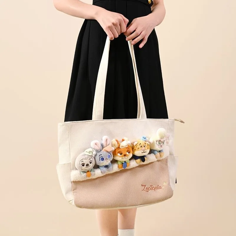 Bolso de hombro de Zootopia de Disney, bolso bonito de Judy y Nick de gran capacidad, bolso de lona, personajes de dibujos animados de felpa Kawaii, regalo de vacaciones