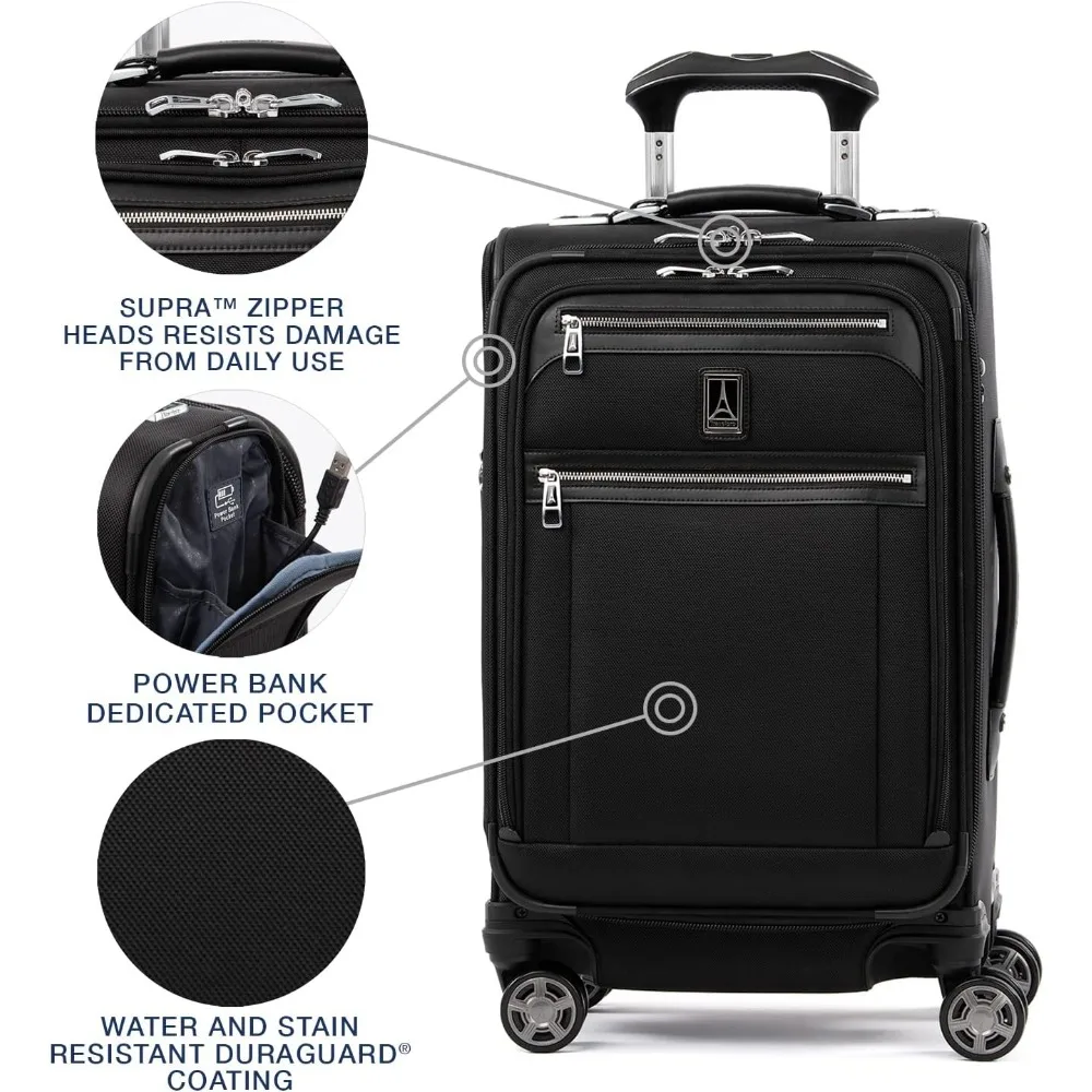 Expandable 8-Wheel Spinner Carry-On Luggage with USB Port, Unisex, Softside Suitcase, Shadow Color, Travel Companion
