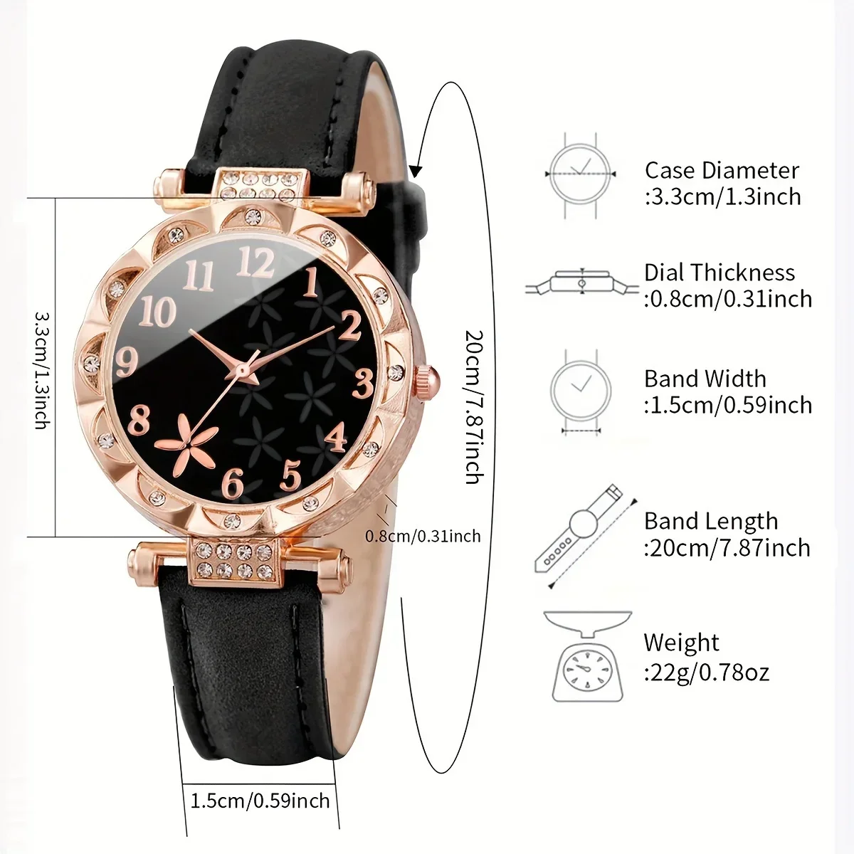2pcs/set Women's Flower Rhinestone Fashion Quartz Watch Analog PU Leather Wrist Watch & Bracelet, Gift For Mom Her image 4