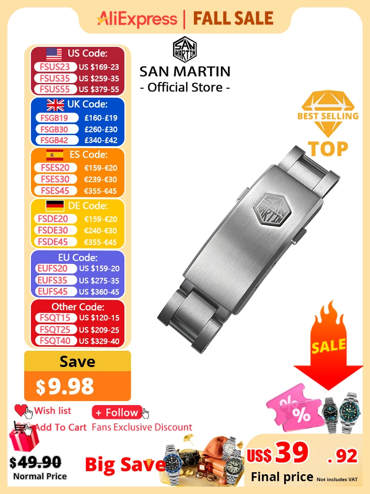 San Martin Neue Fly Verstellbare Schließe Uhrenteile Armband OTF-Schließe für 16mm Spezifiziertes Modell Faltschließe Nicht-universell