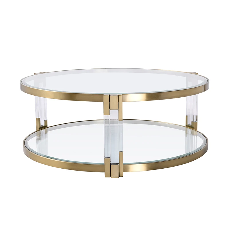 Glass coffee table circular combination with advanced and simple modern living room stainless steel tea corner table