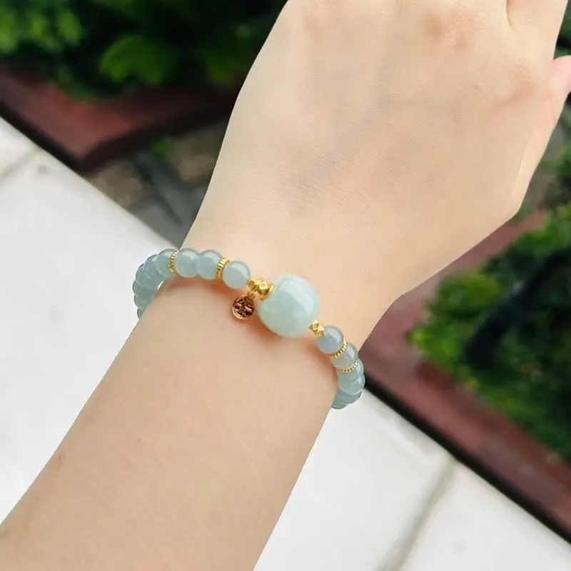 

Natural Green Jadeite Beads Bracelet Women S925 Silver Bracelet