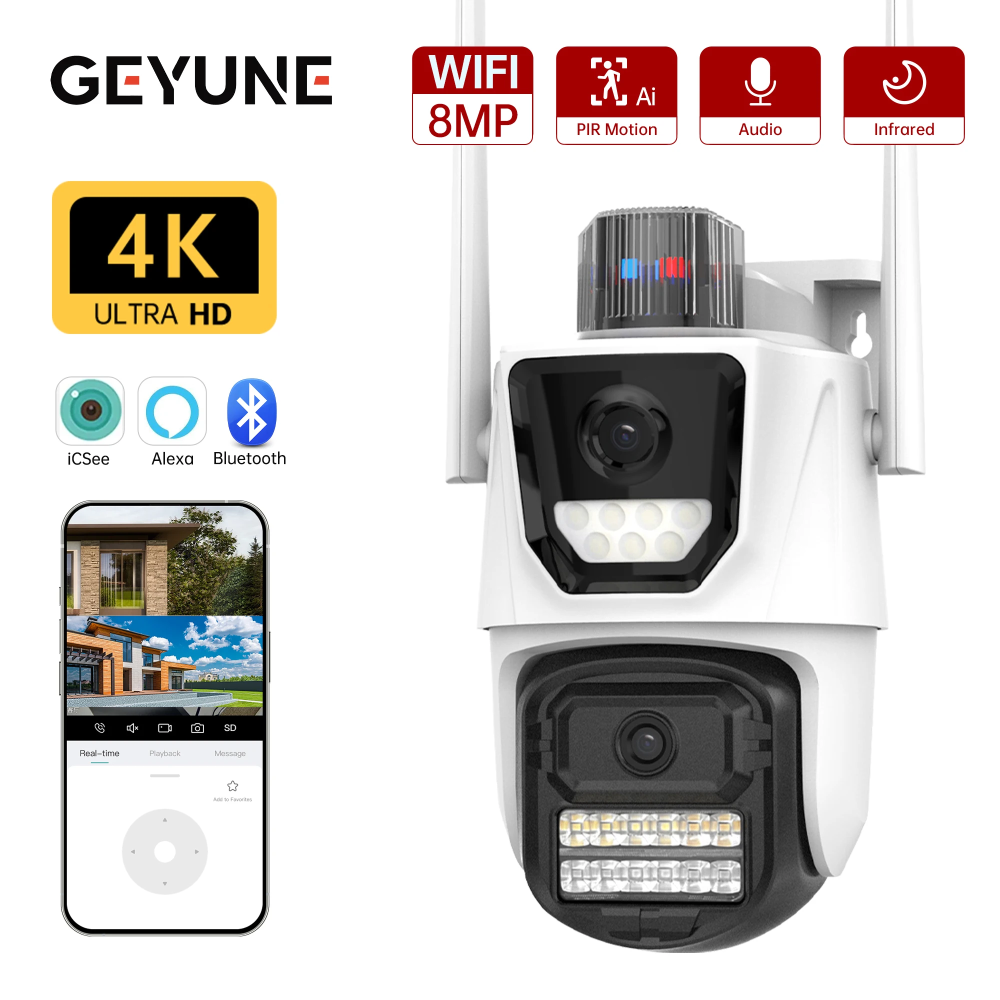 8MP Dual Lens WIFI IP Camera 4K HD Dual Screen PTZ Camera Auto Tracking Security CCTV Camera 4MP P2P Video Surveillance ICSee