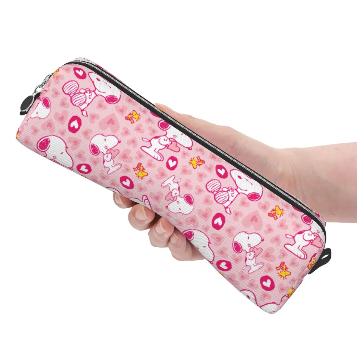 Snoopy & Woodstock Federmäppchen mit rosa Herzenmuster, lustige Stiftbox, Bleistiftbeutel, Mädchen, Jungen, großes Fassungsvermögen, Büro, Geschenk, Federmäppchen
