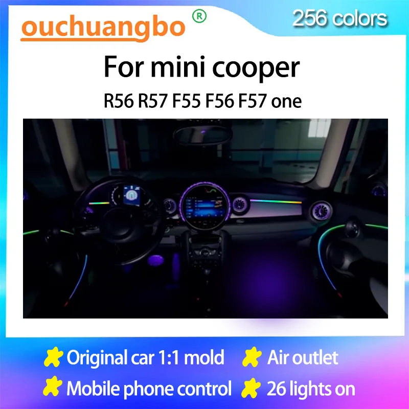 Ouchuangbo LED Ambient Light For mini cooper R56 R57 F55 F56 F57 one Atmosphere Lamp Door Backlight Kit Dynamic Magic Ambiant