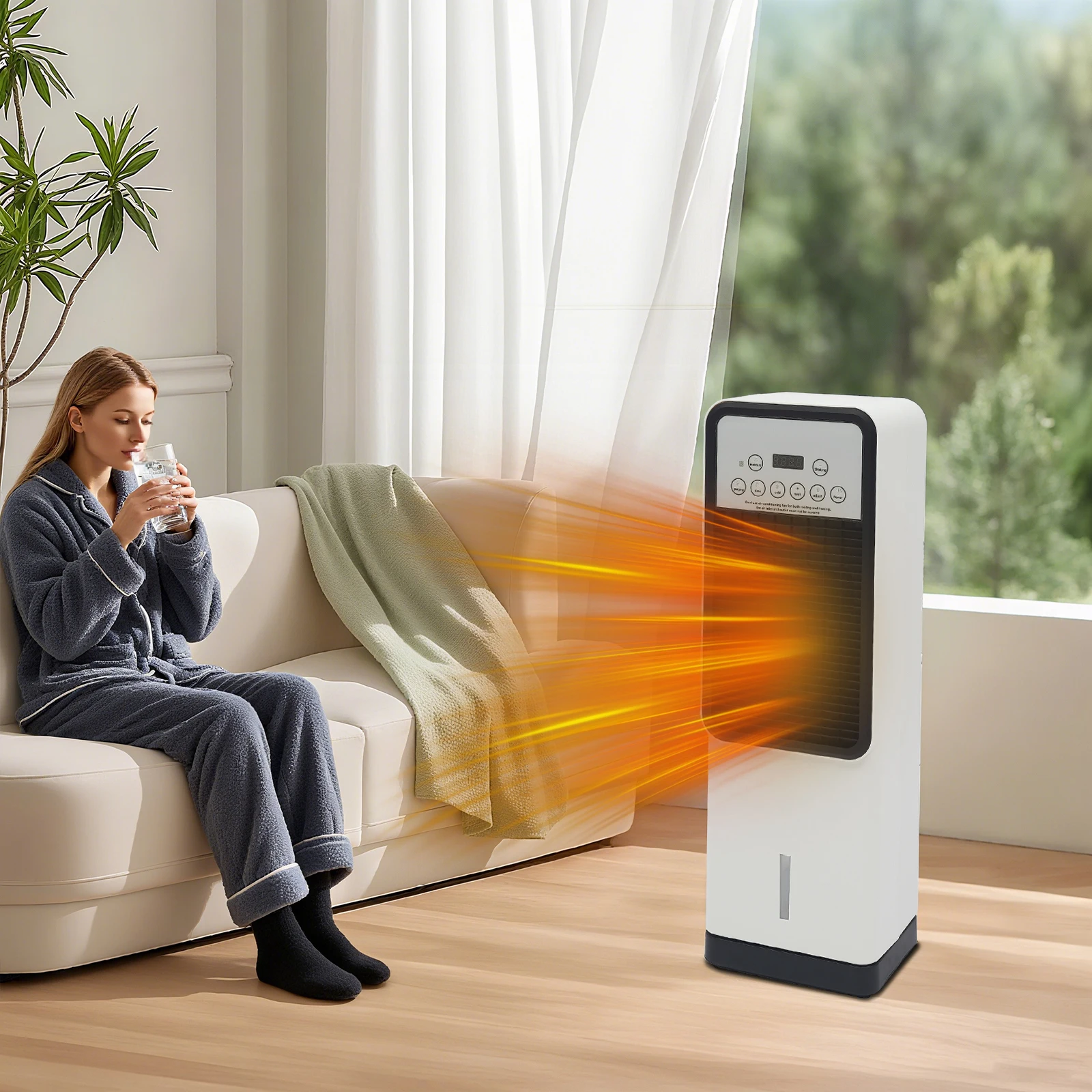 Ventilador de aire acondicionado con tanque de agua de 3,15 L, ventilador de pie para calefacción y refrigeración, ventilador de refrigeración de aire con Control remoto, humidificador para dormitorio