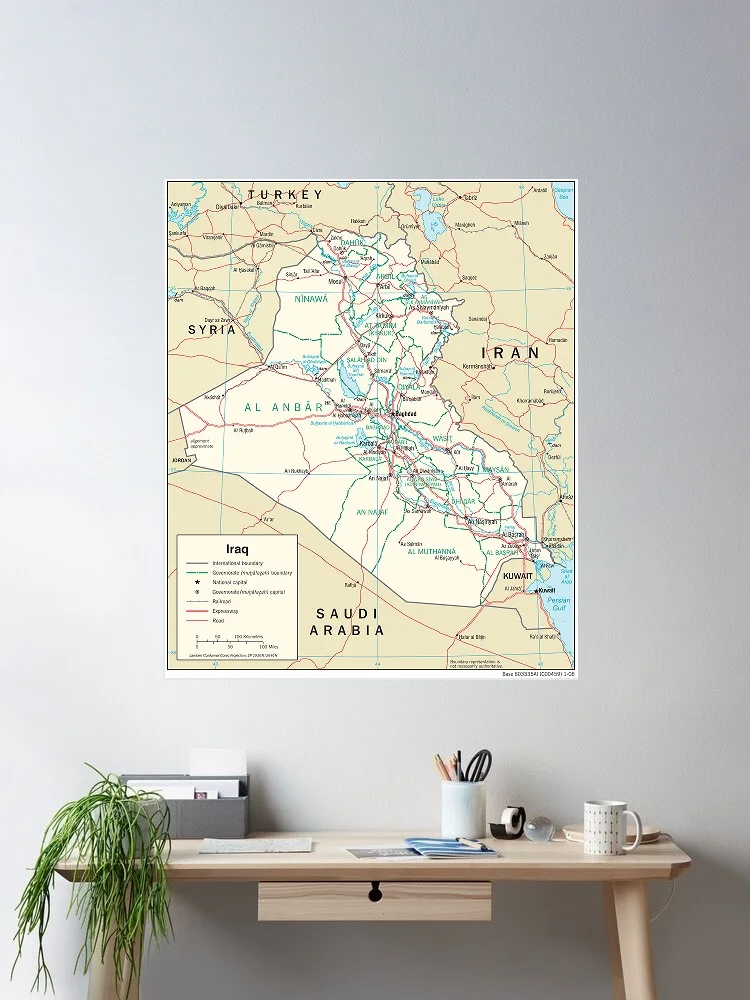 Carte physiographique de l'Irak, impression artistique sur toile, décoration de salon, image murale pour la maison
