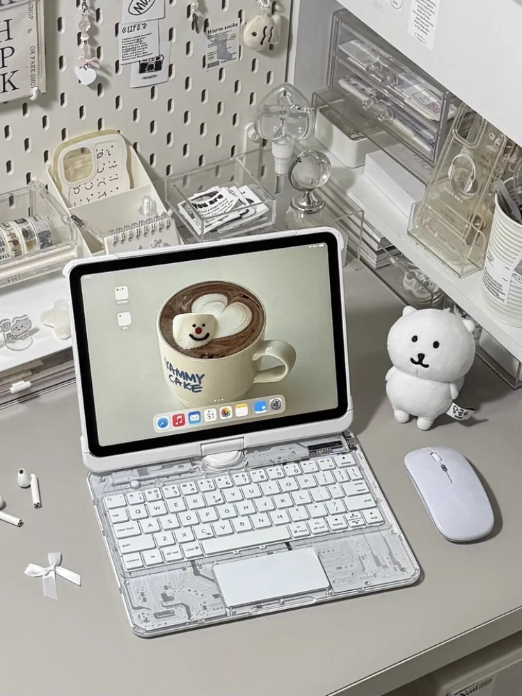 

Magic Keyboard For Ipad & Pro & AiR Transparent Bluetooth Shock-proof Trackpad 360° Rotating Transparent Keyboard Case