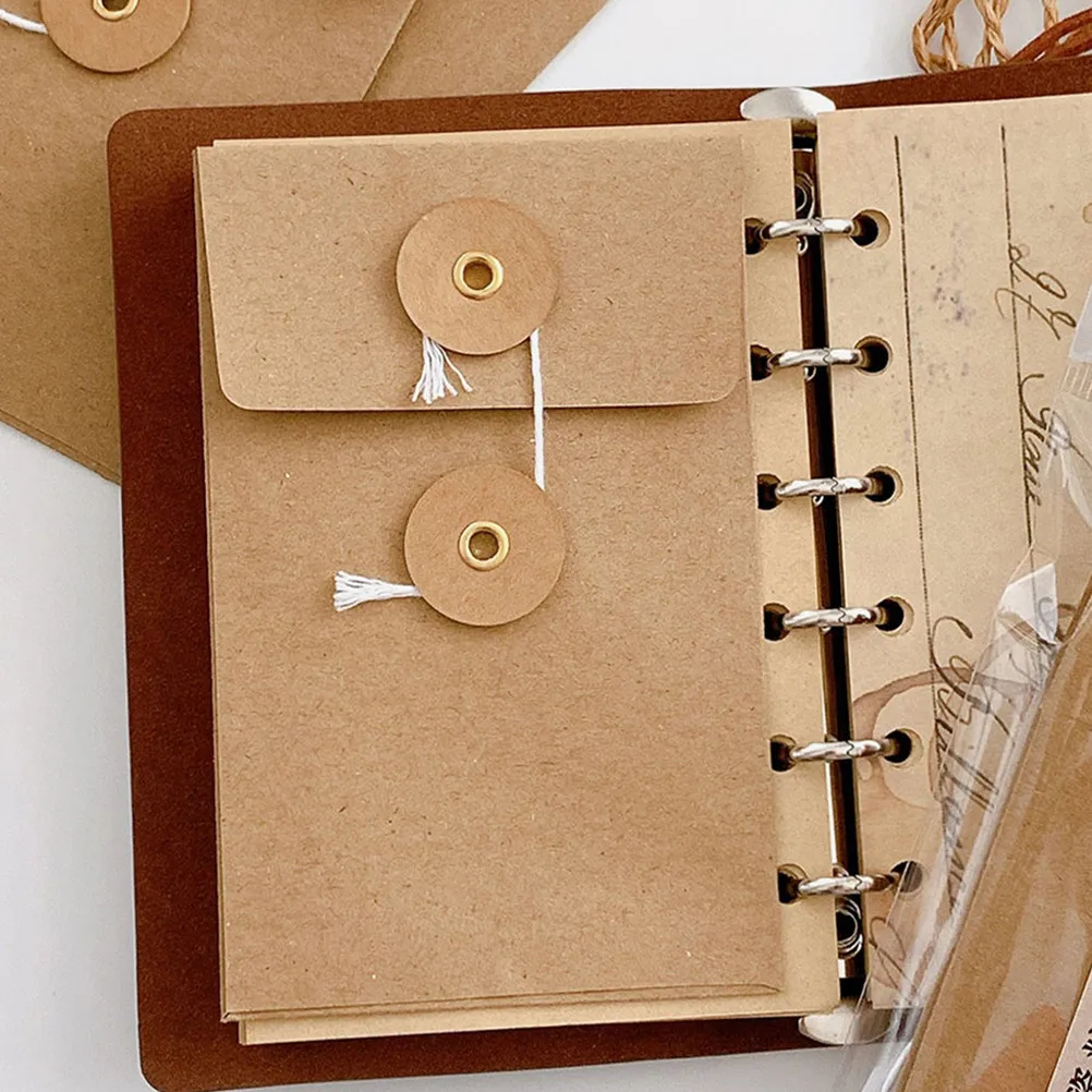 

5Pcs Small Square Kraft Envelopes with Button and String Closure Document Storage Bag for Office Papers Receipts Greeting Cards