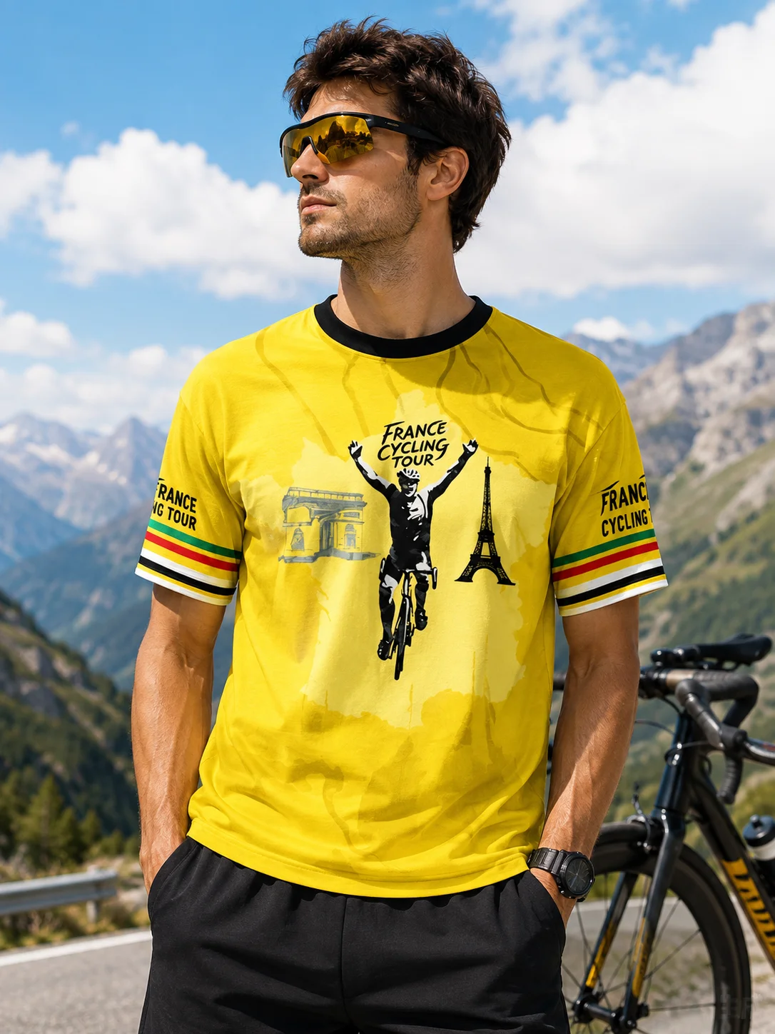 2026 Men France Cycling Tour Bicycle Rider Print Short Sleeve Crew Neck Casual Breathable Oversized Plus Size Sports Jersey