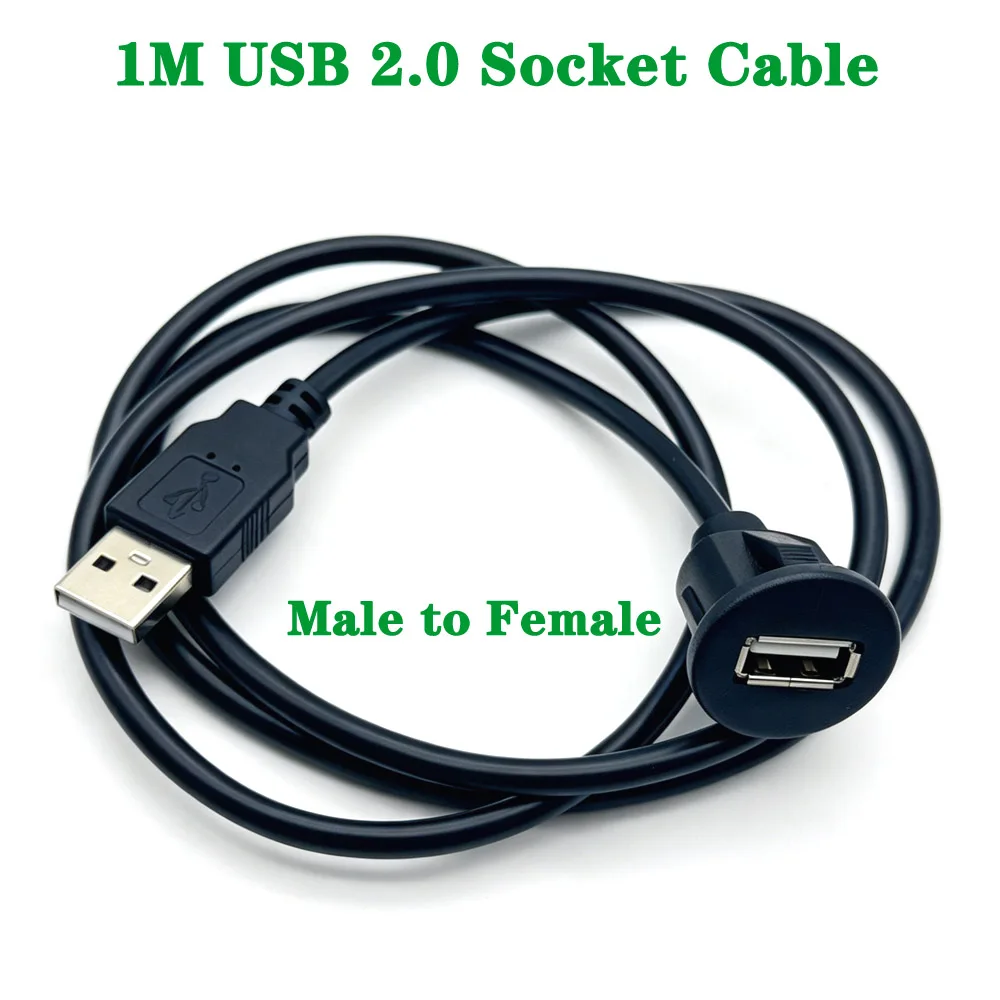 10Pcs USB 2.0 Male To Female 1m Small Flush Panel Mount Extension Cable For Car Truck Boat Motorcycle Auto Dashboard