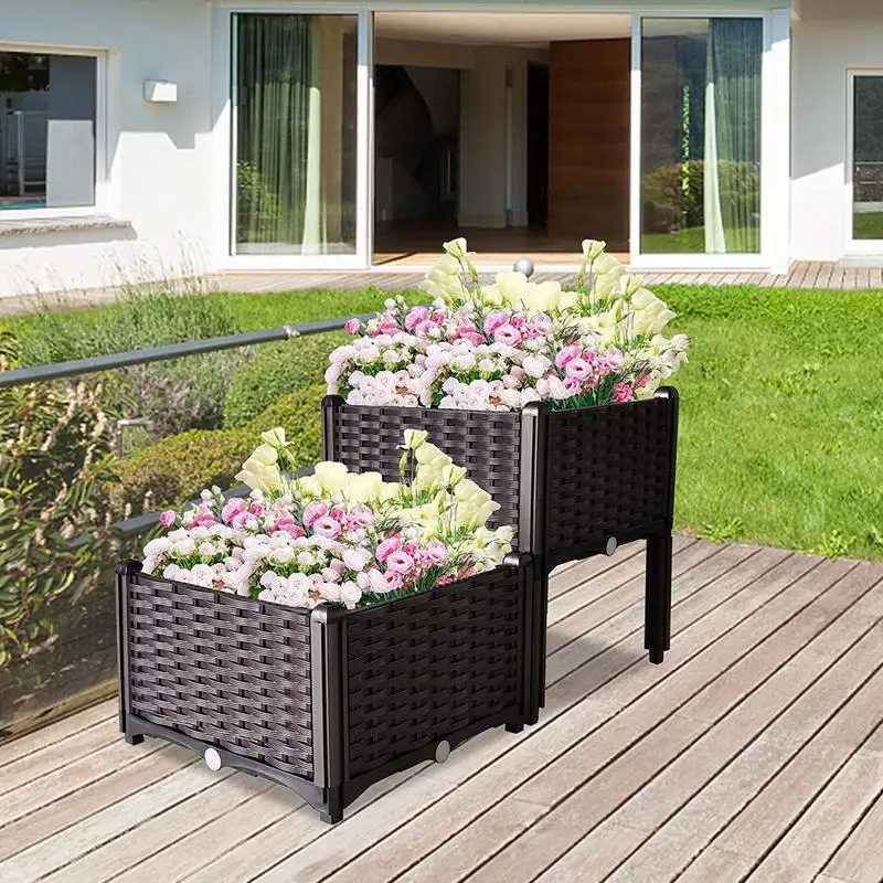 Plastics Rattan Elevated Garden Bed Fine Family Balcony Vegetable Planting Box Rectangular Thickened Plastic Roof Flower Pot bed