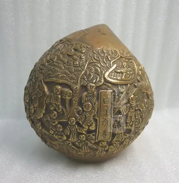 

4.8" Chinese Antiques Xuande Pure Copper One Hundred Children Celebrate Birthday