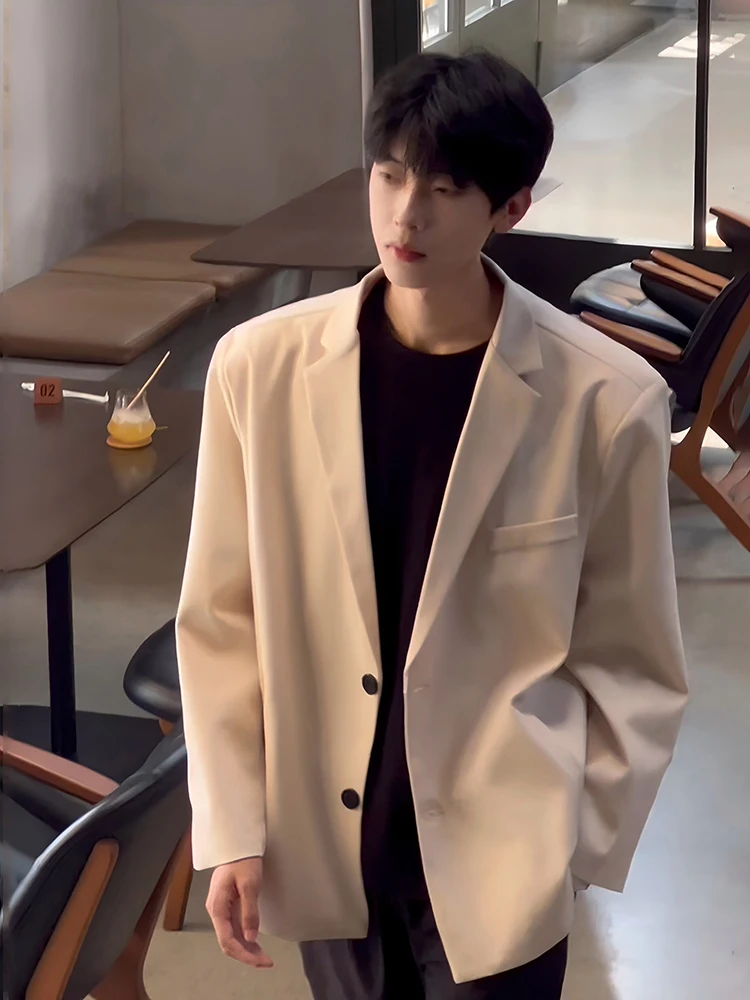 

Бежевый мужской костюм-пиджак в корейском стиле, повседневный, весенне-осенний, модель M, одежда для отдыха в западном стиле
