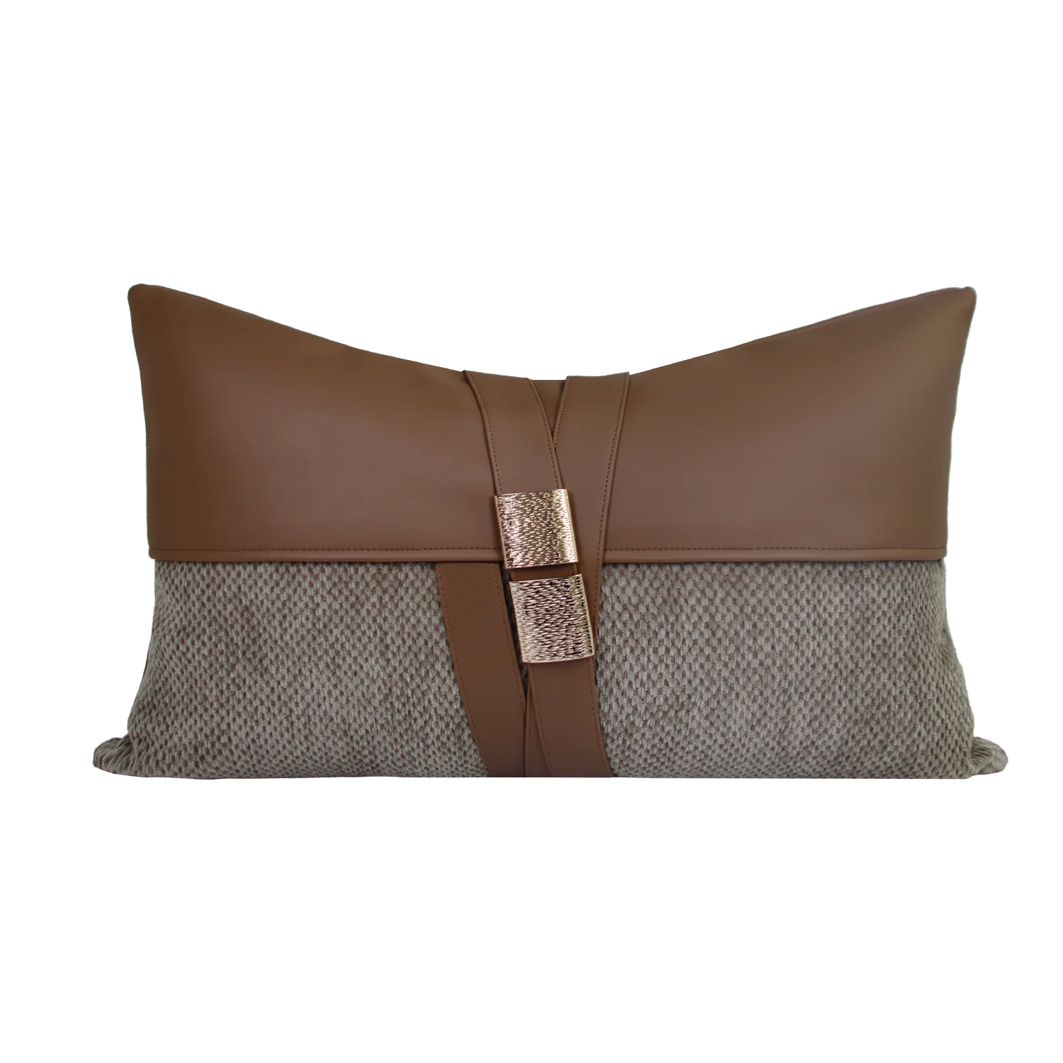 Light Luxury Retro Cross Leather Strap Lumbar Pillow Cover for Living Room Sofa Showroom Decoration