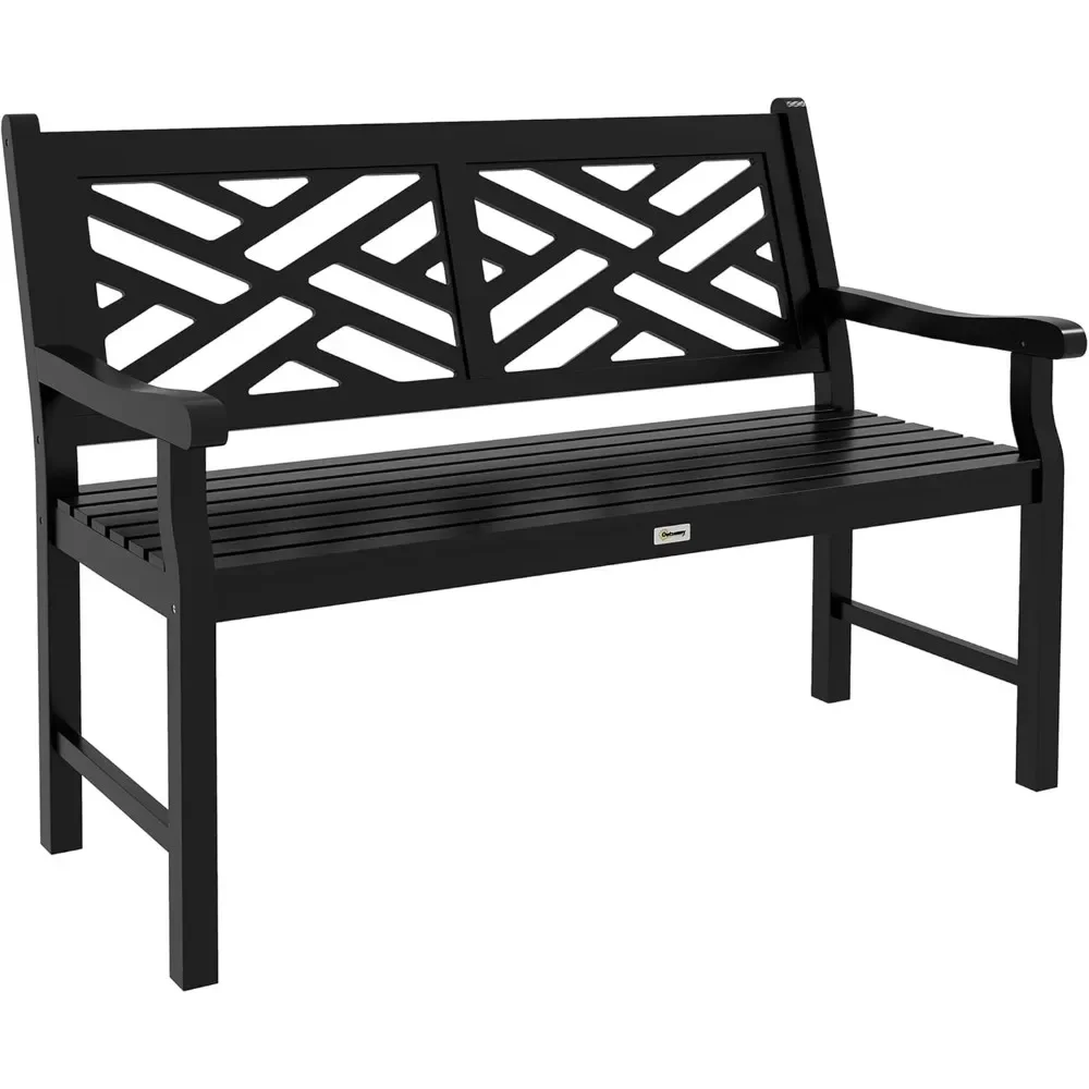 

43.25" Outdoor Garden Bench, Wooden Bench, Poplar Slatted Frame Furniture for Patio, Park, Porch, Lawn