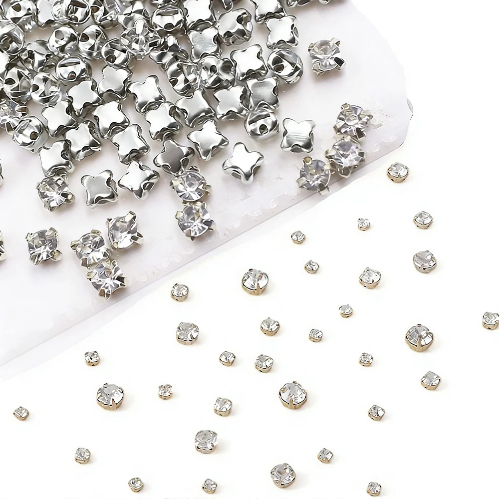 600 PCS Sew on Rhinestones Sew on Crystal Gems Mental Flatback Wif Silver Claw for Jewelry Crafts Clothes Shoes Costume Garment