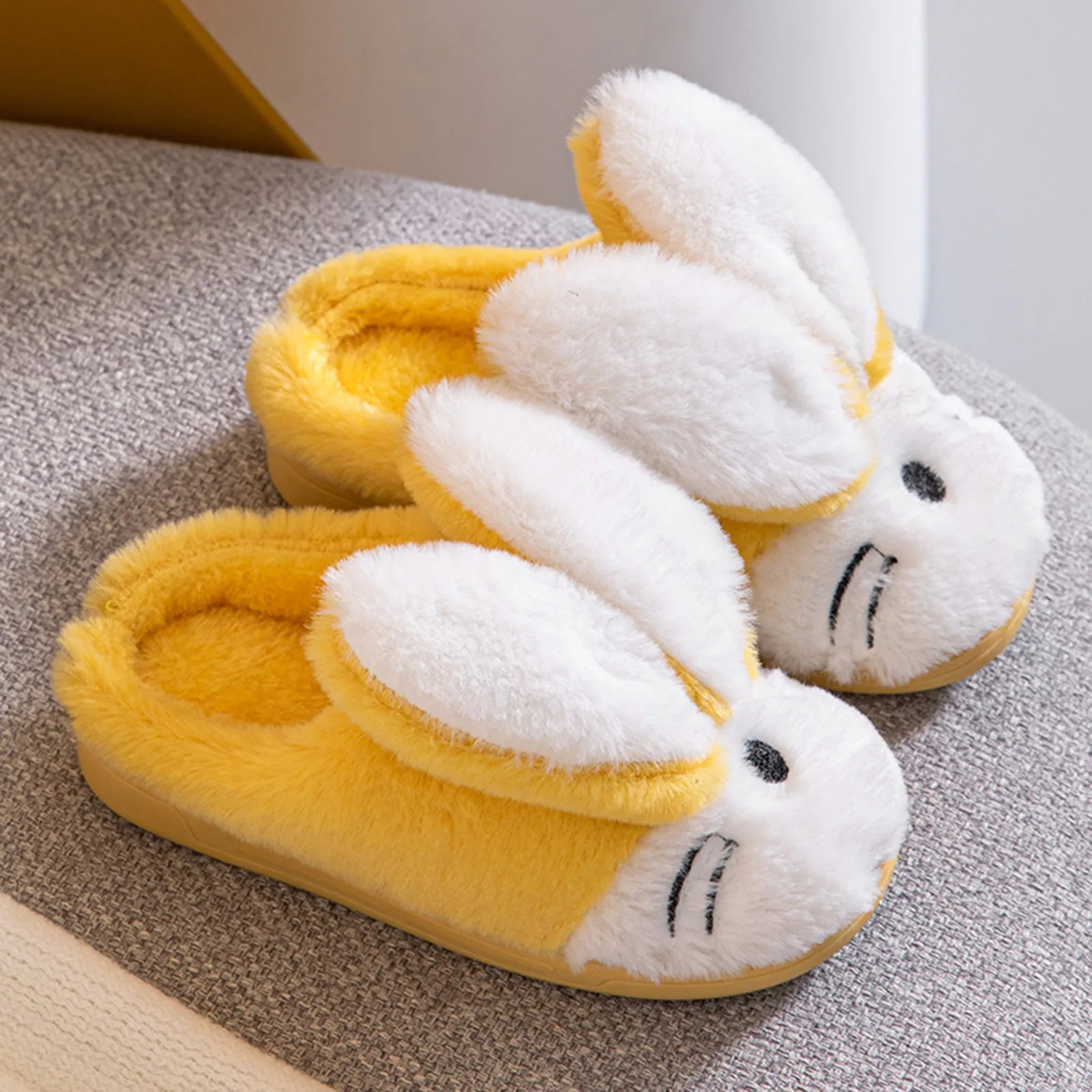 New Winter Cute Rabbit Cartoon Warm Cotton Slippers Children Baby Girls Indoor Floor Flat Non-Slip Cover Heel Home Plush Shoes