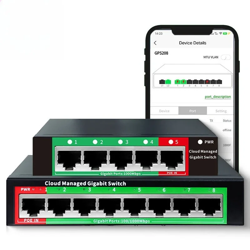

Cloud management 8 ports 10/100/1000Mbps Gigabit switch, with APP/WEB management