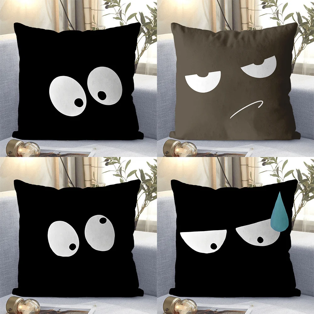 

Polyester Cartoon Eye Throw Pillow Covers Funny Emotion Print Set of Four Whimsical Home Decor Sofa Accent Living Room