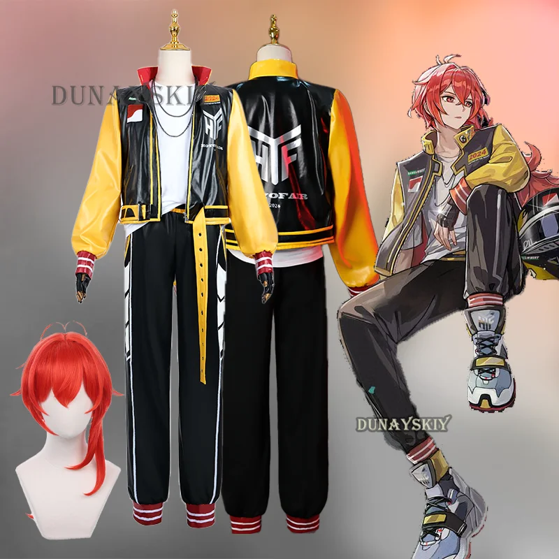 Genshin Impact Cosplay Diluc Ragnvindr Cosplay Costume Game Diluc Racing Suit Pu Leather Men Halloween Roleplay Costumes