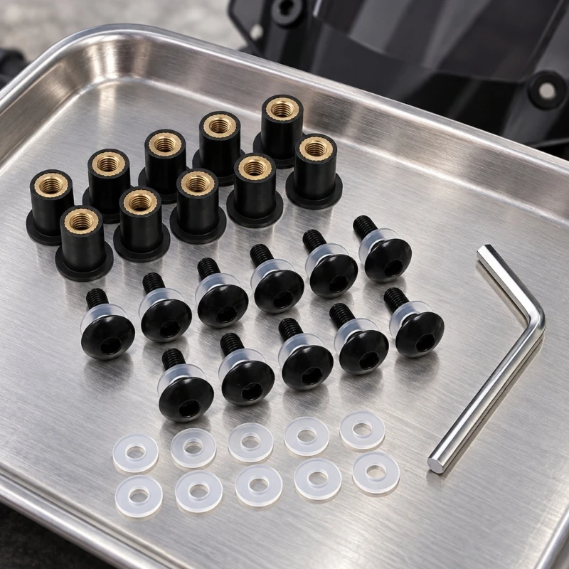 5mm Motorcycle Windshield Mounting Hardware, 10 Screws with Rubber Expansion for Routine Fairing and Windshield Maintenance