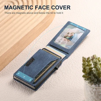 Push-out Card High Quality Faux Leather Card Holder Wallet Holder Large Capacity Can Hold 1-12 Cards 1 Photo Black/Brown/Blue 5
