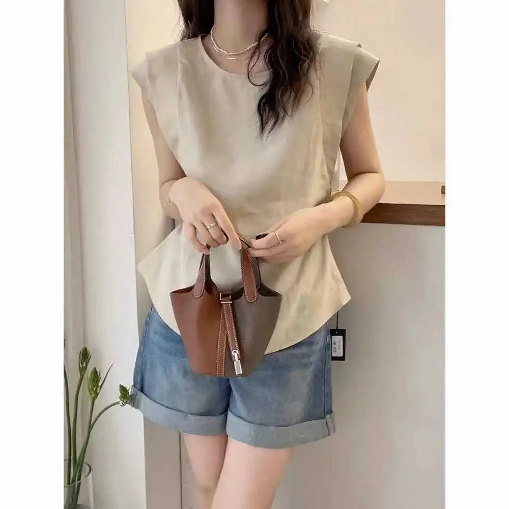 

Двухслойная безрукавная майка с круглым вырезом для женщин больших размеров, летний топ для похудения, удобный свободный крой, повседневный стиль