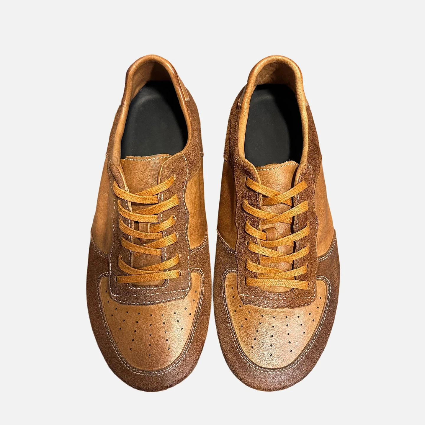 Men's Spring Retro Horsehide German Army Trainers Breathable Flat Soft Sole Lace-Up Casual Sneakers Vintage Style Comfort Shoes