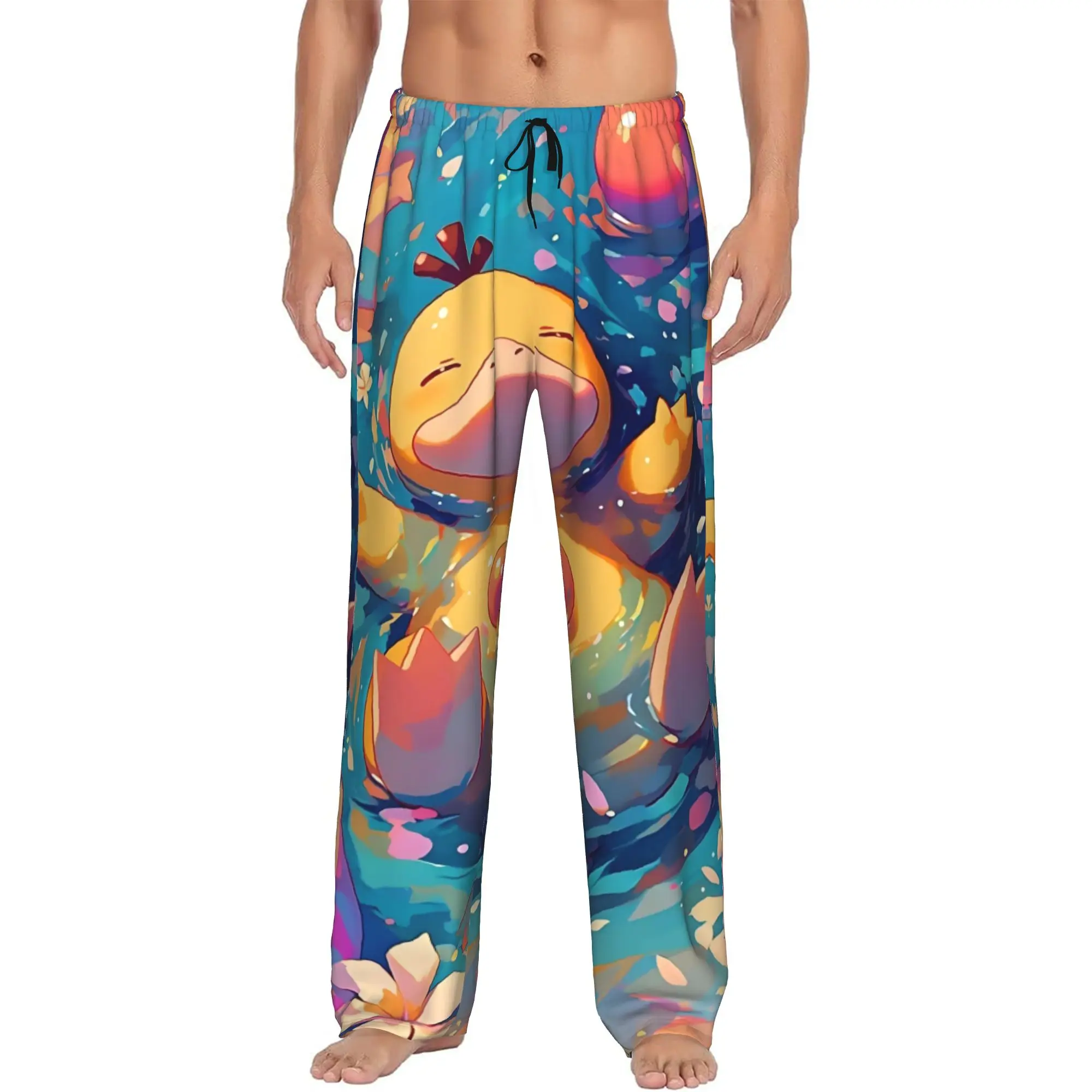 Custom Printed P-Psyducked Cartoon Pajama Pants Men Duck Anime Sleep Sleepwear Bottoms with Pockets