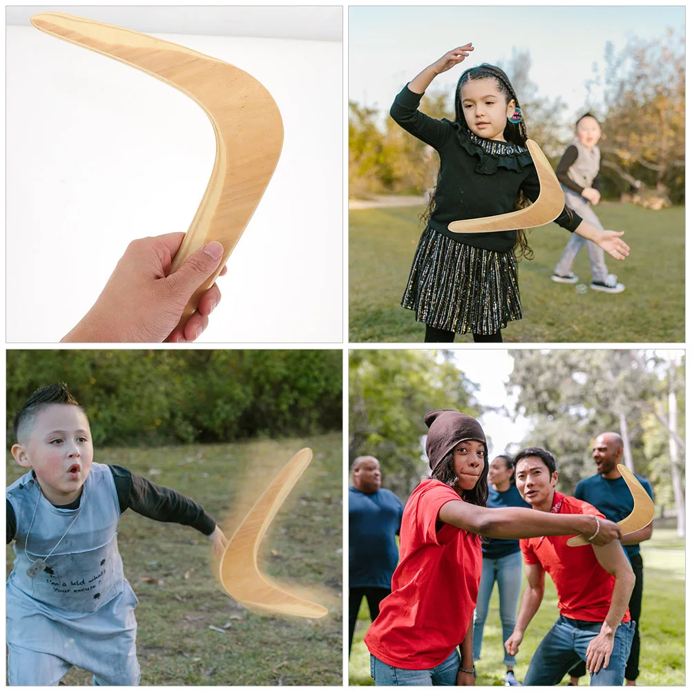 어린이 야외 놀이를 위한 나무 부메랑 플라잉 디스크 2개, 반복 사용 가능한 던지기 장난감, 스트레스 해소 활동