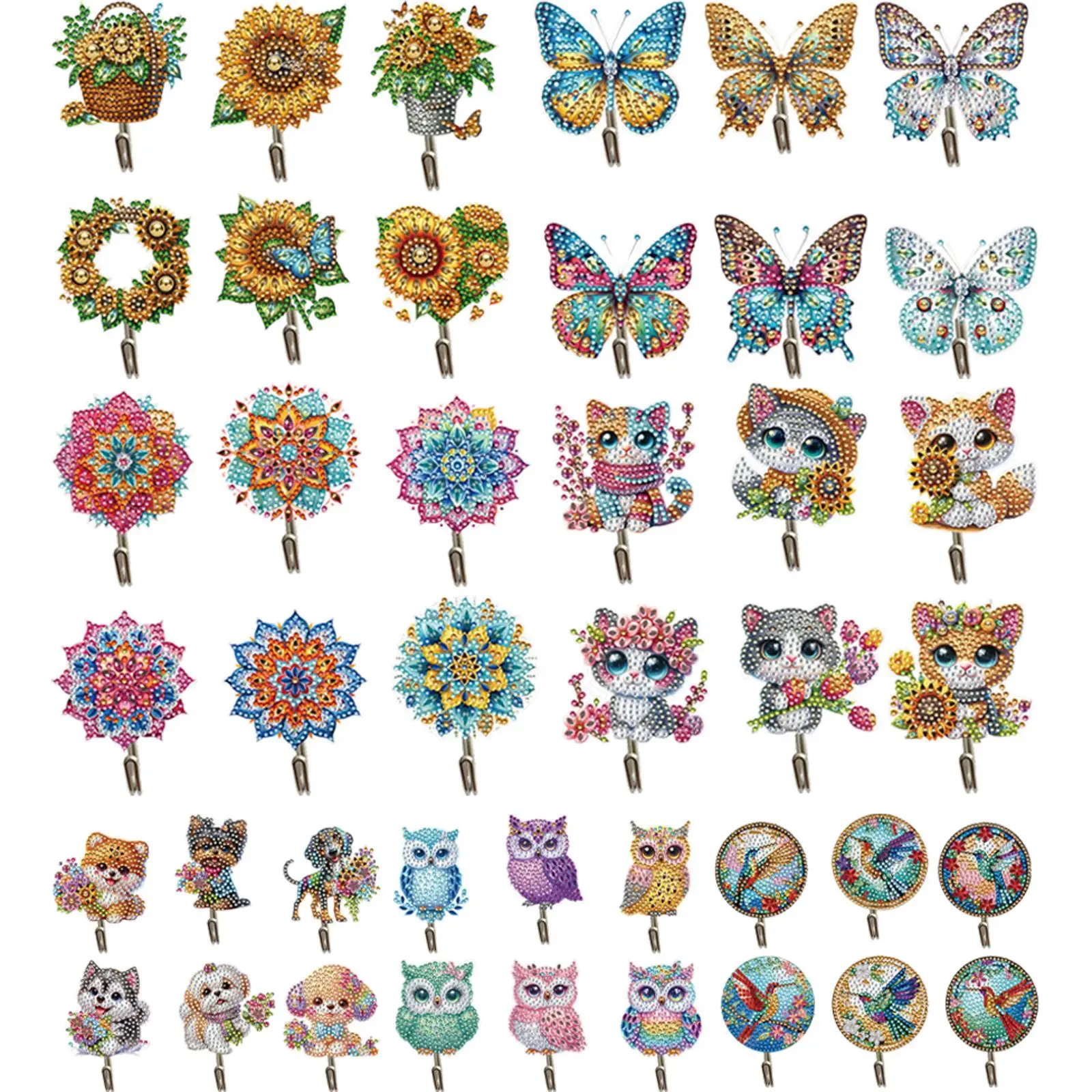 

6Pcs Plants Rhinestone Painting Keychain Hanger Diamond Painting Art Hooks Diamond Art Craft Wall Hooks for Beginners Adults
