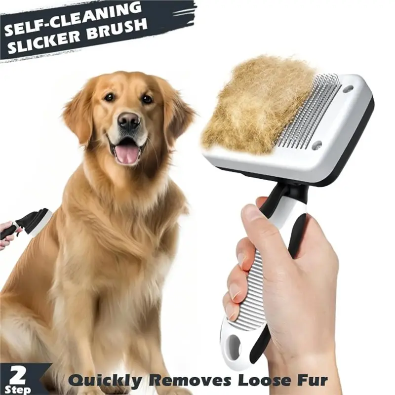 NEW HOT In Stock-Slicker Brush, Rake& Bath Brush 3PCS Pet Grooming Kit For Dogs, Cats& Horses Skin-Friendly,Self-Cleaning Tools view 5
