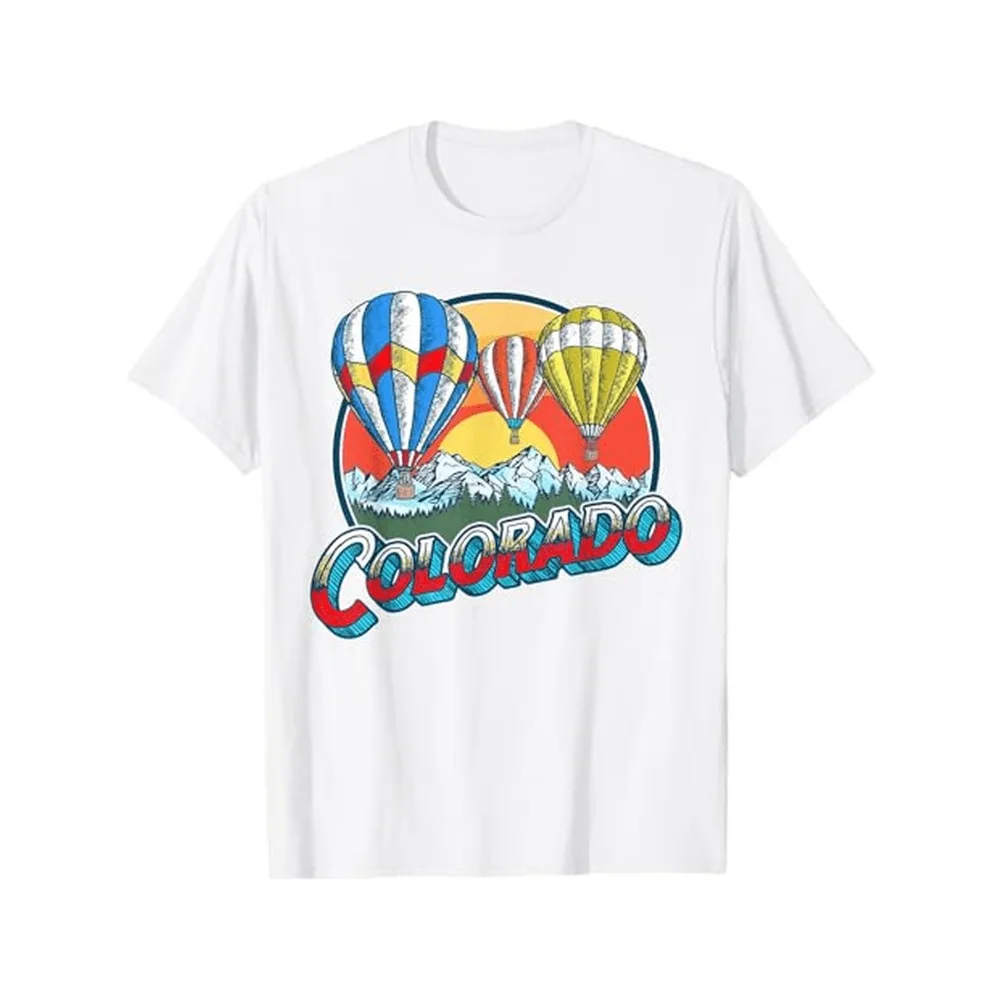 

Vintage Colorado Retro Vibe Hot Air Balloon 80'S Graphic T-Shirt 100% Short-Sleeve T Shirt Round Neck All Seasons Breathable Ready for Man