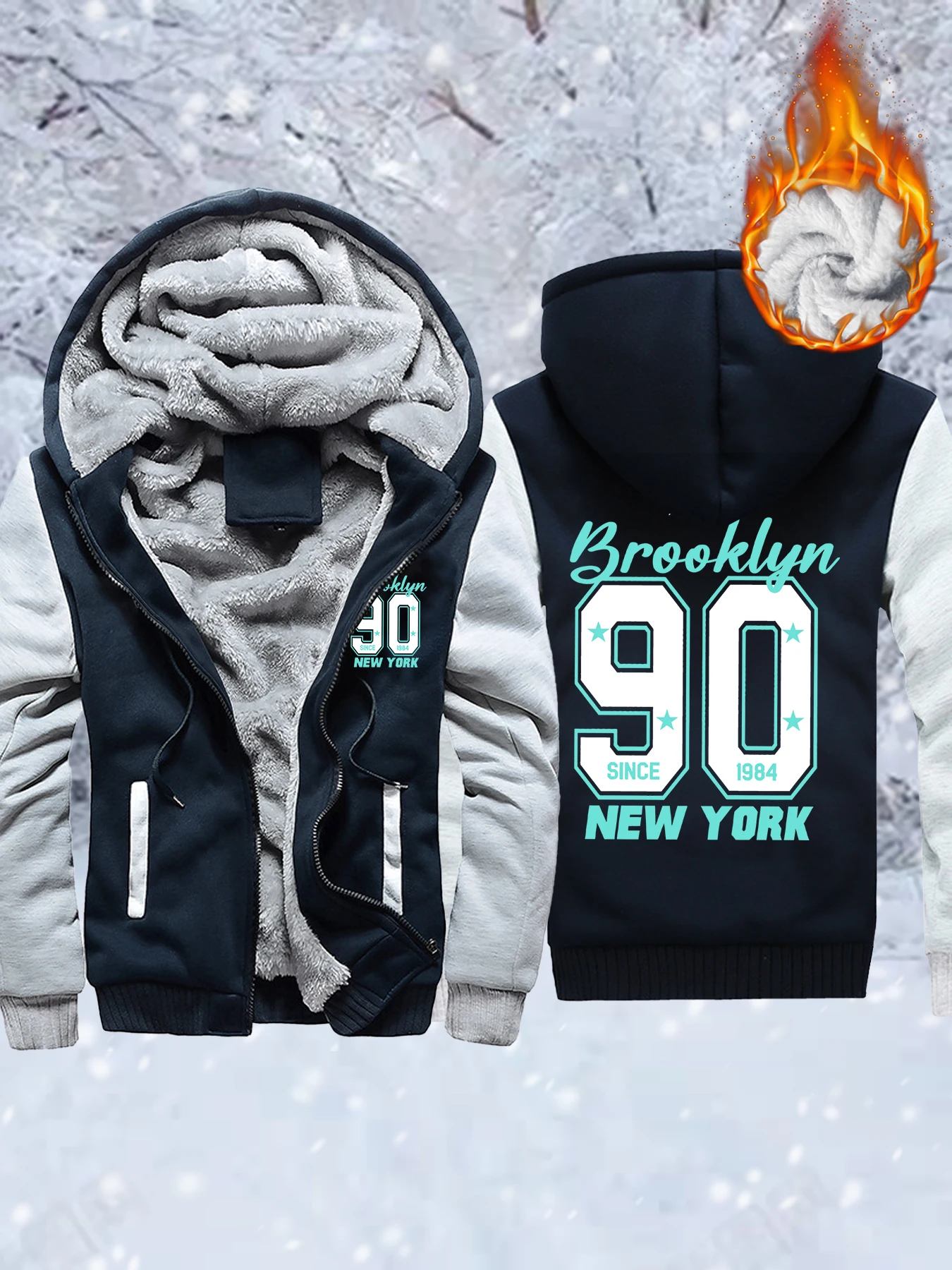 Brooklyn USA New York 90-ontwerp herenjas mode rits dikker jassen winter casual hoodies oversized fleece sportkleding