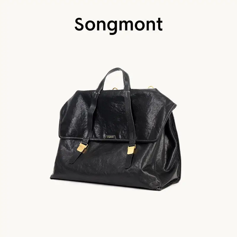 

Songmont Vintage Workwear Messenger Backpack Genuine Leather Flap Metal Buckle Large Capacity Laptop Compartment 2025 New Unisex
