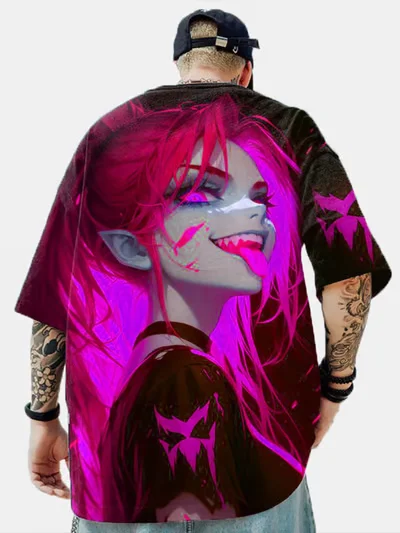 Rock T-shirt Anime Character Tee 3D Gothic Sexy Beauty Printed t shirts Loose Casual Clothing Street Short Sleeve Y2k Tops﻿﻿