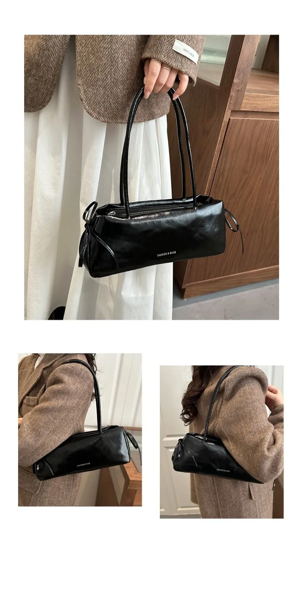 Vintage Einfarbige Damenhandtasche aus Weichem PU-Leder mit Knoten Schultertasche Unterarmtasche – Detail 12