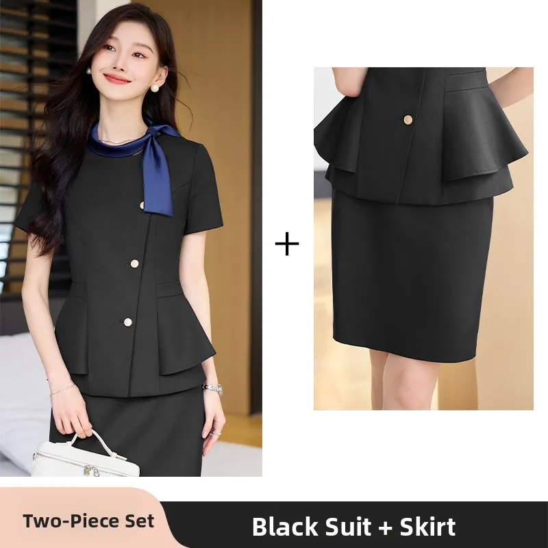 Black suit + skirt [two-piece set]