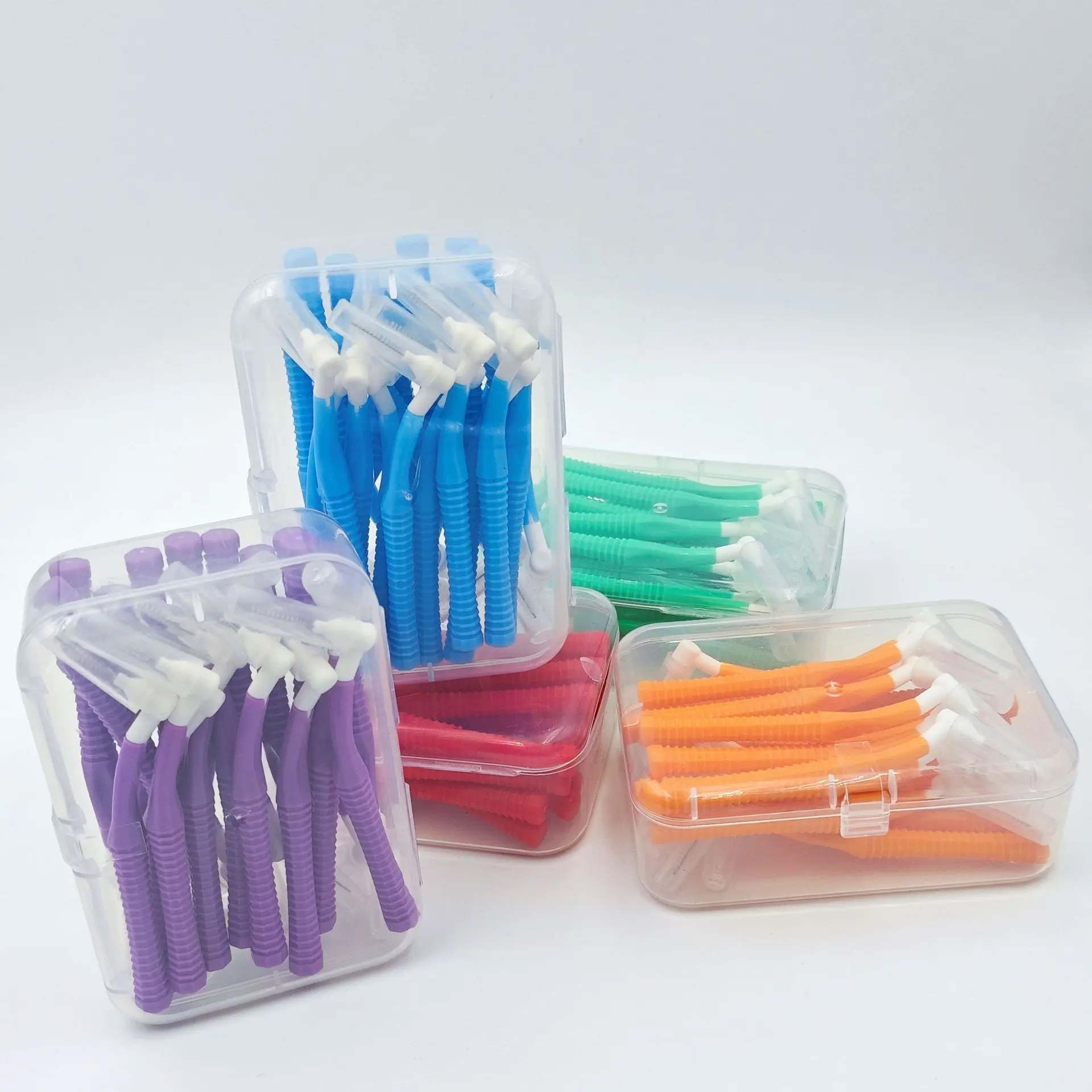 20 piezas-cepillo Interdental en forma de L para ortodoncia, herramientas de limpieza Dental, Mini cepillo suave con cubierta antipolvo